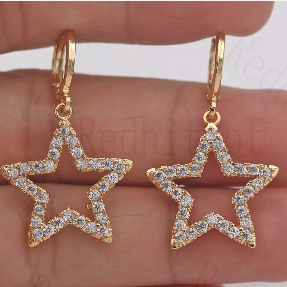 Gold tone White Topaz CZ Star Shape Earrings